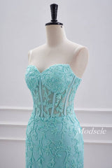 Strapless Aqua Green Applique Tight Homecoming Dress with Lace-up