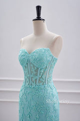 Turquoise Applique Strapless Tight Homecoming Dress
