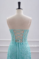 Strapless Aqua Green Applique Tight Homecoming Dress with Lace-up