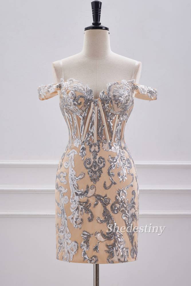 Sparkly Sequin Off the Shoulder Bodycon Homecoming Dress