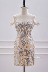 Sparkly Sequin Off the Shoulder Bodycon Homecoming Dress