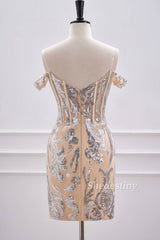 Sparkly Sequin Off the Shoulder Bodycon Homecoming Dress