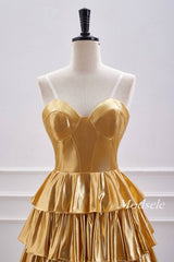 Strapless Gold Metallic A-Line Ruffle Homecoming Dress