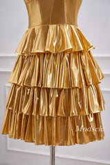 Strapless Gold Metallic A-Line Ruffle Homecoming Dress