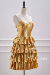 Strapless Gold Metallic A-Line Ruffle Homecoming Dress