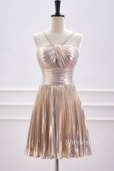 A-Line Keyhole Metallic Short Homecoming Dress