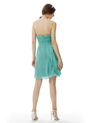 Sweetheart Neckline  Strapless Knee Length Chiffon Bridesmaid Dress with Criss Cross  Side Draping  Flower