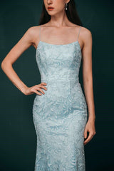 Light Blue Applique Lace Mermaid Dress