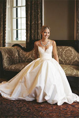 A-line Strap Lace Sleeveless Spaghetti Wedding Dress