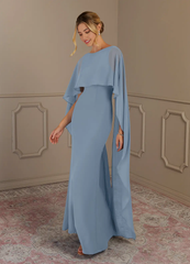 Sheath Scoop Dusty Blue formal dresses evening gown Mother of the Bride Dresses