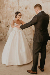 A-Line Floor Length Sleeveless Straps Ivory Wedding Dress