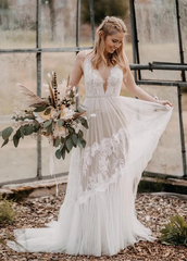 Bohemian V-Neck Backless Romantic Dreamy Bridal Gowns Wedding Dresses