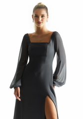 A-line square neckline chiffon long sleeved square back bridesmaid dress