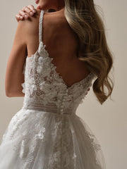 Soft floral pleated chiffon A-line and floor length wedding dress