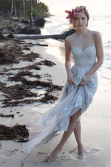 Beach A-line Illusion Neckline Sheer Back Lace Chiffon Wedding Dress