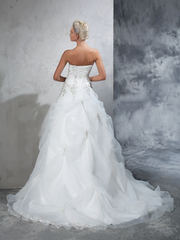 Mermaid Ball Gown Strapless Beading Sleeveless Long Organza Wedding Dresses