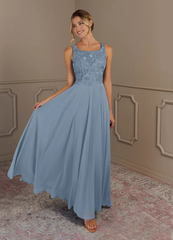 Two Piece A-Line Scoop lace Chiffon Dusty Blue formal dresses evening dress Mother of the Bride Dresses
