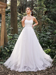 Gorgeous decal details backless lace up thin shoulder straps and floor length wedding dress