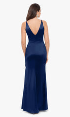 Deep V-shaped slim fit side slit and floor length dress