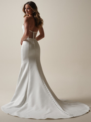 Mermaid satin asymmetrical shoulder strap and floor length wedding dress