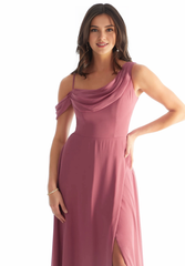 Single shoulder strap pocket collar back zipper and floor length dress