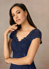 A-Line V-Neck Sequin Lace Lace Dark Navy formal dresses evening dress Mother of the Bride Dresses
