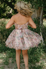 Fuchsia Floral Print Sweetheart A-Line Homecoming Dress