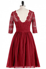 Red Lace V-Neck Backless Short Bruidsmeisje Jurk