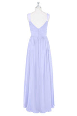 Lavender V-Neck Backless A-Line Long Bridesmaid Dress