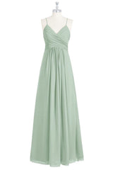 Sage Green Spaghetti Straps Backless Long Bridesmaid Dress