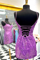 Light Blue Sequin Lace Scoop Neck Bodycon Homecoming Dress