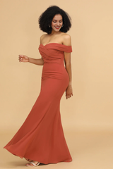 Fishtail stripe shoulder length chiffon bridesmaid dress