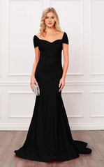 Mermaid short sleeved backless tight corset and floor length evening gown