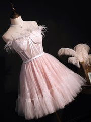 Cute sweetheart neck tulle short prom dress pink tulle homecoming dress