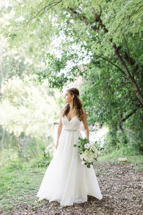 A-line Spaghetti Straps V-neck Wedding Dress