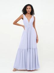 Deep V-neck chiffon layered skirt Bohemian style dress