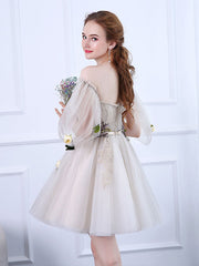 Champagne tulle short prom dress, champagne tulle homecoming dress