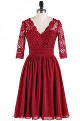 Red Lace V-Neck Backless Short Bruidsmeisje Jurk