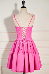 Pink Corset Bodice Lace-Up A-Line Cocktail Dress with Ruffles