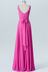 Hot Pink Sleeveless Bow Back Bridesmaid Dress