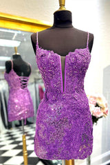 Light Blue Sequin Lace Scoop Neck Bodycon Homecoming Dress