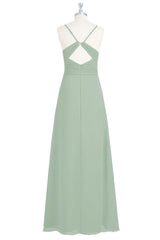 Sage Green Spaghetti Straps Backless Long Bridesmaid Dress