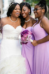 Mismatched Light Purple Chiffon Long Bridesmaid Dress