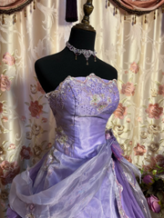 Lilac Strapless A-Line Beading Chiffon Long Prom Dresses Vintage Ball Gowns, HZ0319