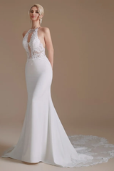 Mermaid Bride Gown Backless Halter Wedding Dress Lace Appliques