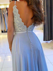 Elegant chiffon lace long prom dress, chiffon evening dress