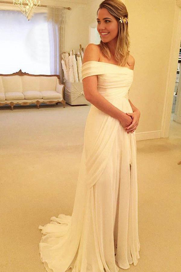 A-line Off The Sleeves High Quality Strapless Long Wedding Dresses