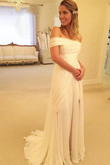 A-line Off The Sleeves High Quality Strapless Long Wedding Dresses