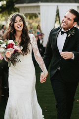 Sheath V-Neck Long Tulle Sleeves Backless Wedding Dress with Appliques