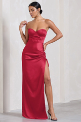 Satin Sweetheart Corset Asymmetric and Floor length Evening Dress - Jimiss Dress